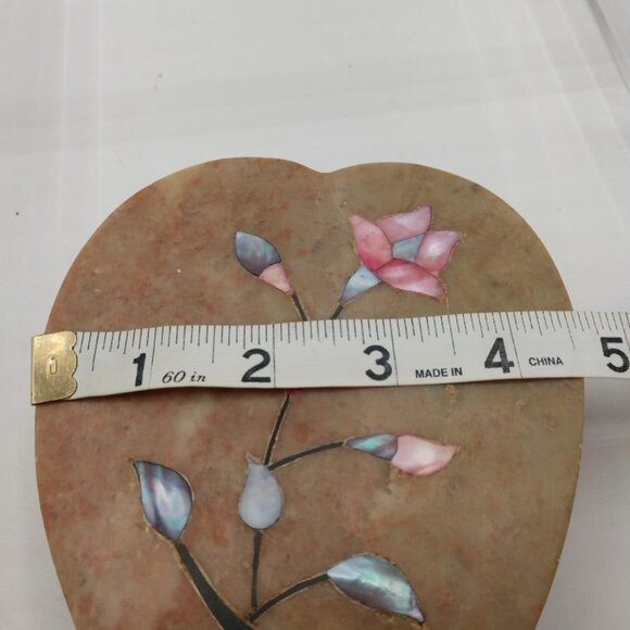 Heart Shaped Vintage Stone Trinket Box Made in India with mother of pearl inlay - Picture 6 of 8